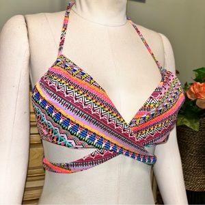 Victoria’s Secret The Wrap Halter Le Bain Gold Pink Blue Gold Halter Bikini Top